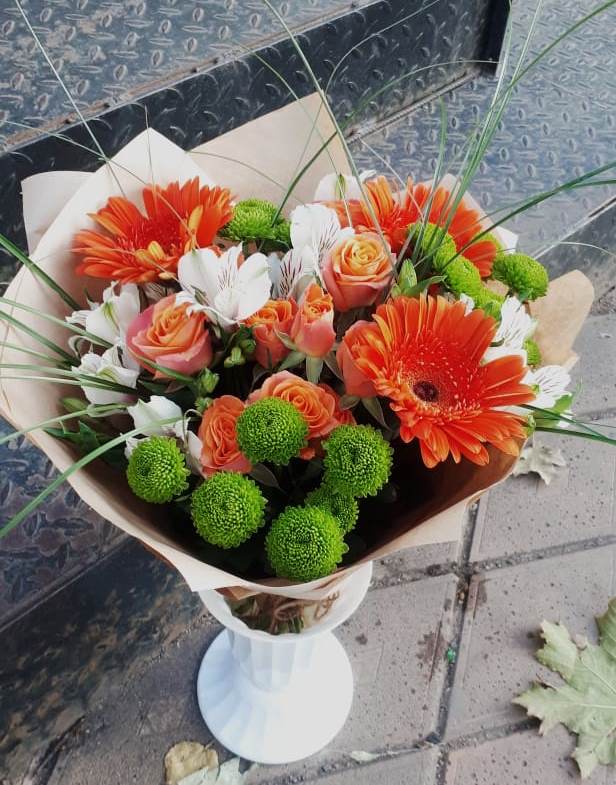 Букет цветов из: Герберы, Хризантемы, Альстромерии и Розы в Чаплыгине