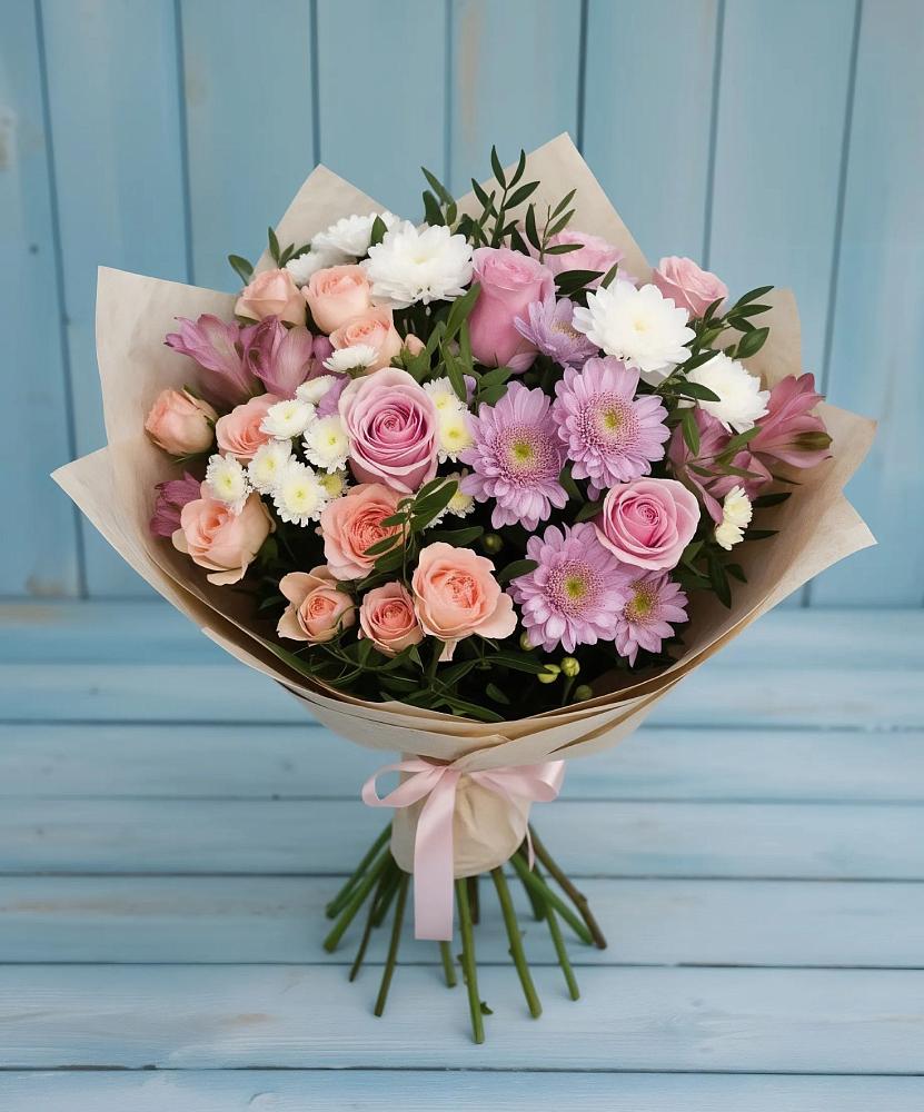 Букет цветов из: Хризантемы, Розы и Альстромерии в Чаплыгине