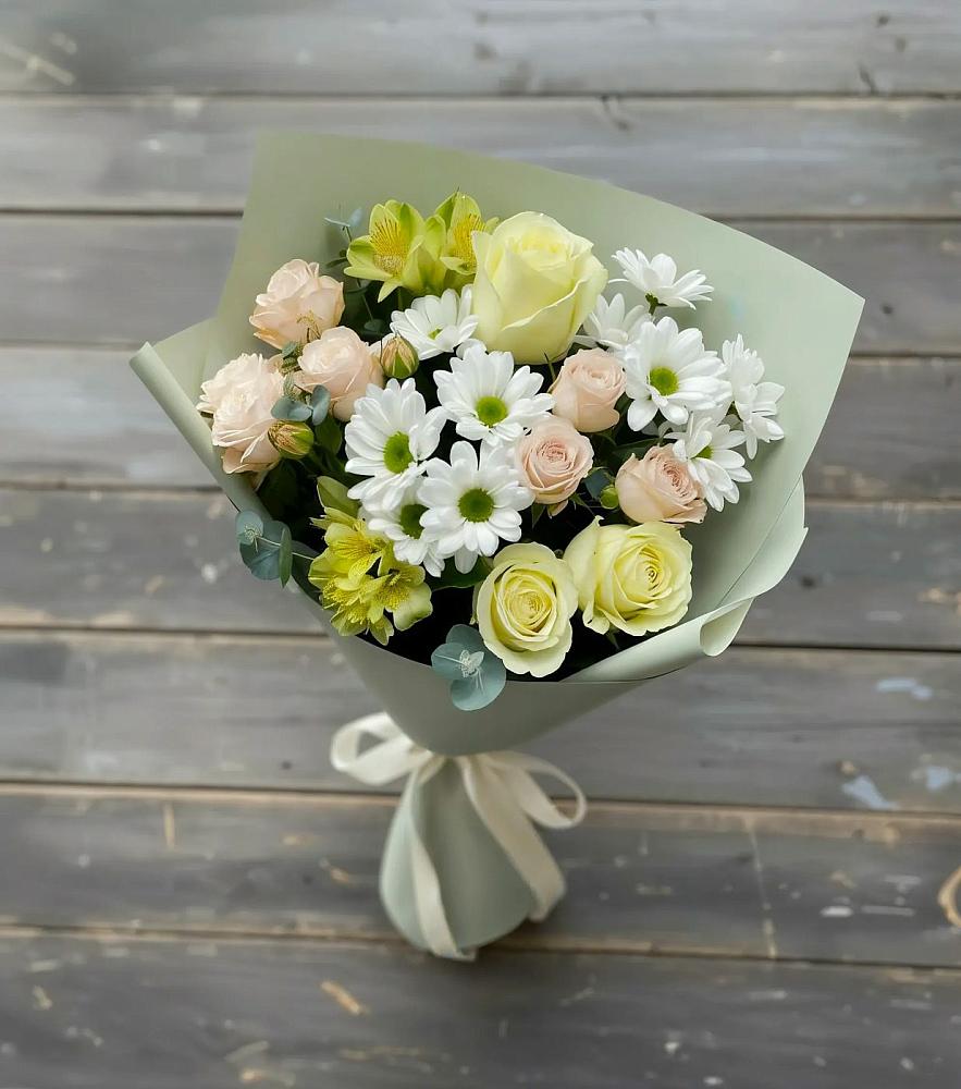 Букет цветов из: Альстромерии, Розы и Хризантемы в Чаплыгине