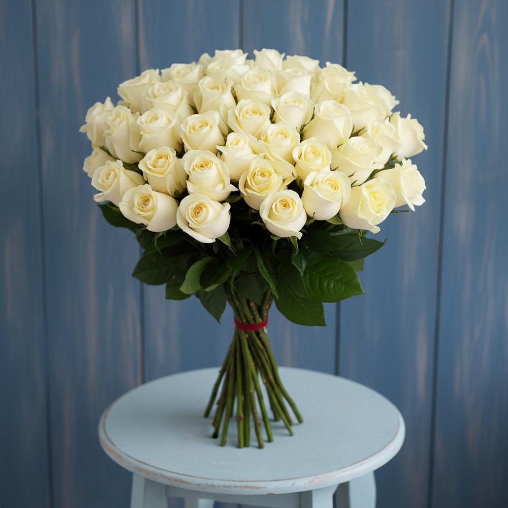 Букет 51 Белая роза Эдлесс Лав в Чаплыгине