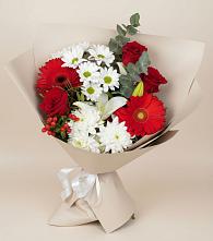 Букет цветов из:  Розы, Хризантемы, Герберы и Лилии в Чаплыгине