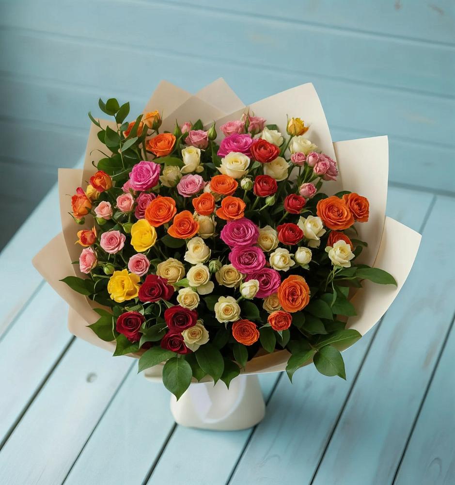 Букет Микс из разноцветных кустовых роз в Чаплыгине