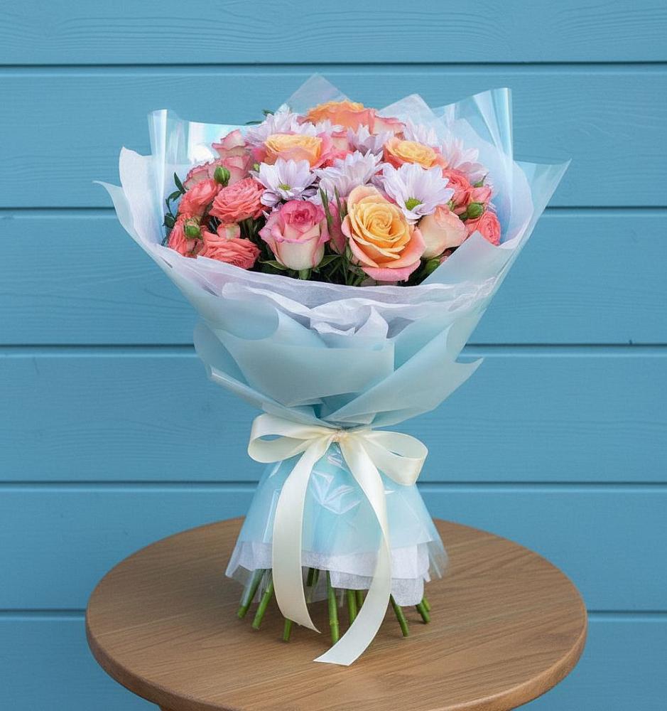 Букет цветов из: Хризантемы и Розы в Чаплыгине