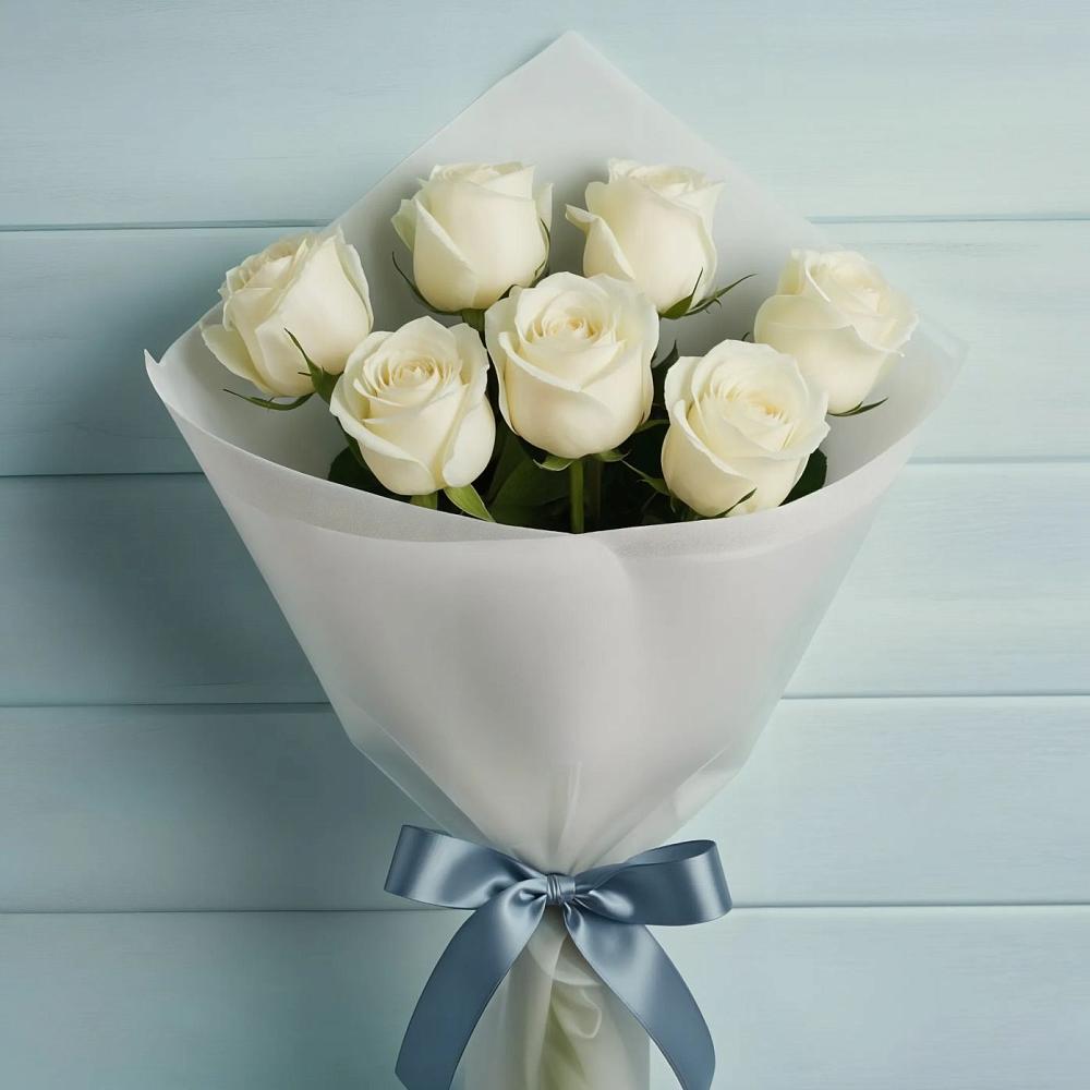 Букет 7 Белых роз Эдлесс Лав в Чаплыгине
